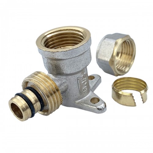 Raccord mural coudé 90° pour tube PER Ø16x1/2&quot; à compression femelle